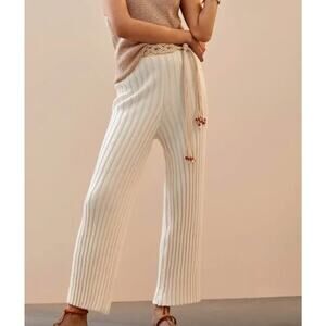 Anthropologie Cream Knit Flare Pants  XS